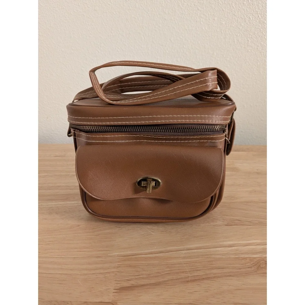 Leather Style Camera Bag -  With Strap - Brown  Minimal
